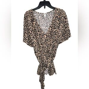 Ava & Viv Leopard Print V-Neck Blouse Size 3X